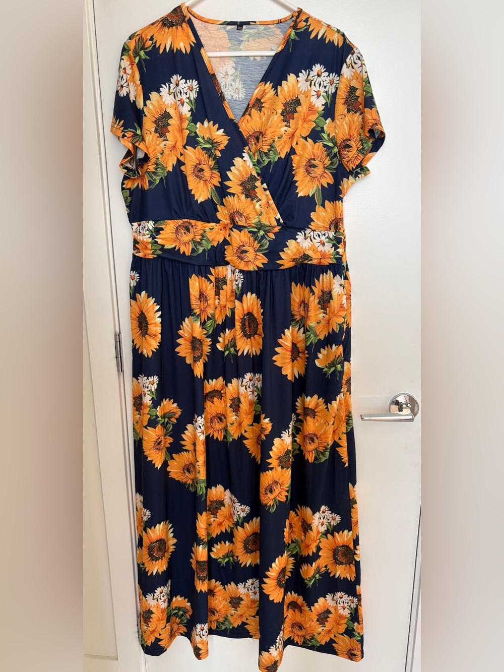 3X Sunflower Print Maxi Dress with pockets Cotton